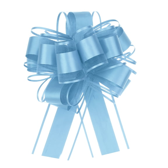 5 Pcs 4 Inch Large Big Pull Bow Organza Gift Wrapping Bows Ribbon for Wedding Car Baskets Presents Christmas Bow, Light Blue
