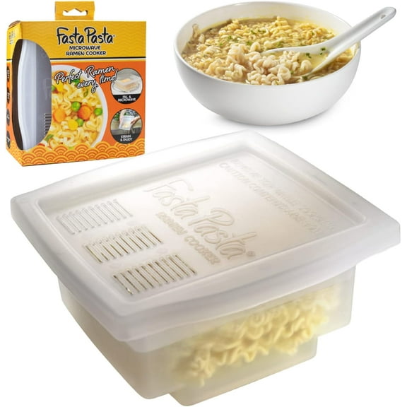 The Original Fasta Pasta Microwave Ramen Cooker w Lid and Built-in Strainer- No More Messes, Waiting for Water to Boil,or Sticky Noodles- Perfect Al Dente Pasta Every time- Patented, It Really Works