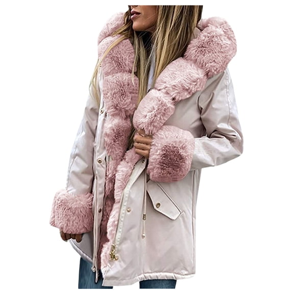 Women's Winter Hooded Jacket with Trim Insulated Zipper Coat Fashionable Outerwear for Cold Weather