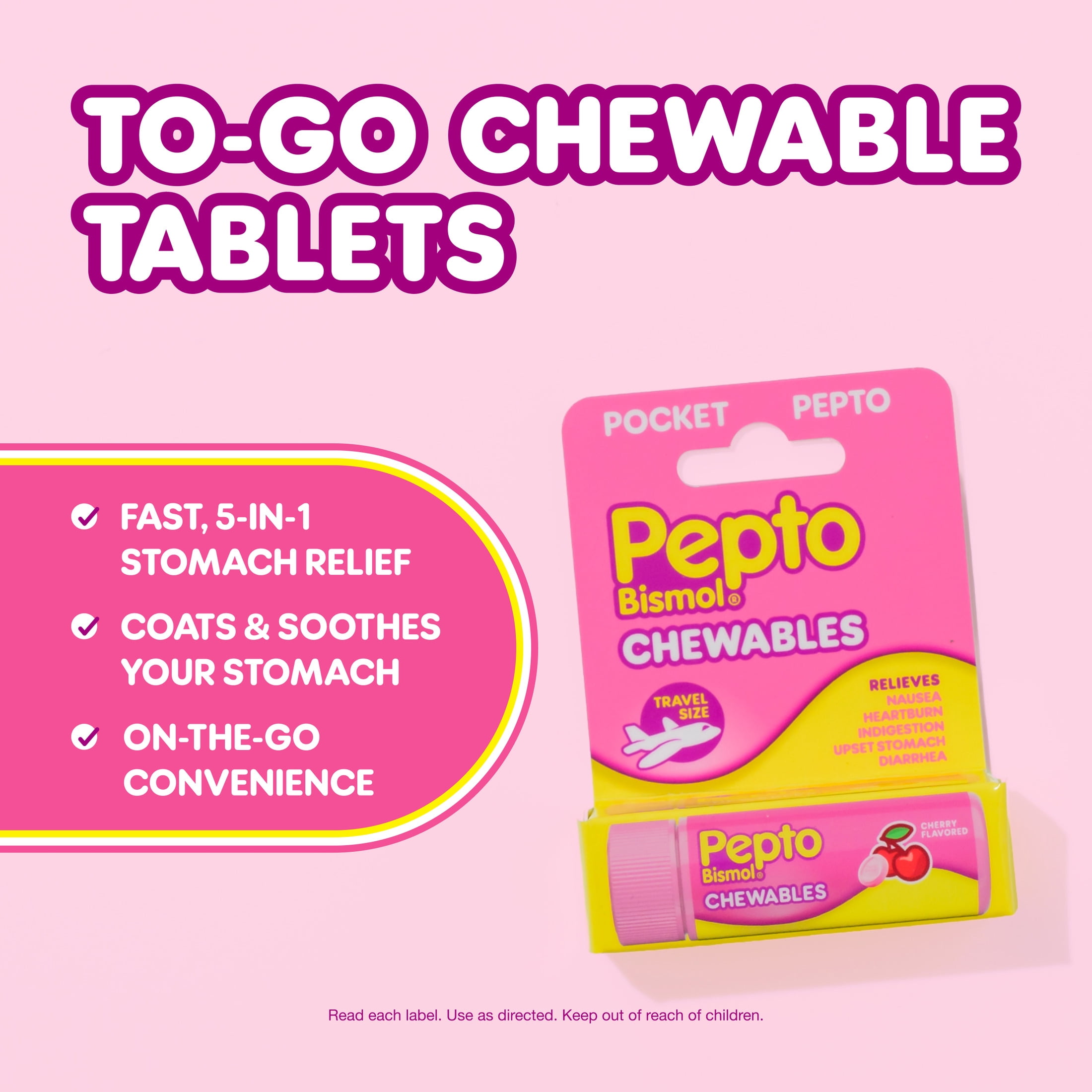 Pepto Bismol Chewable Tablets, Upset Stomach Relief, Anti Diarrheal, Cherry, 24 Count
