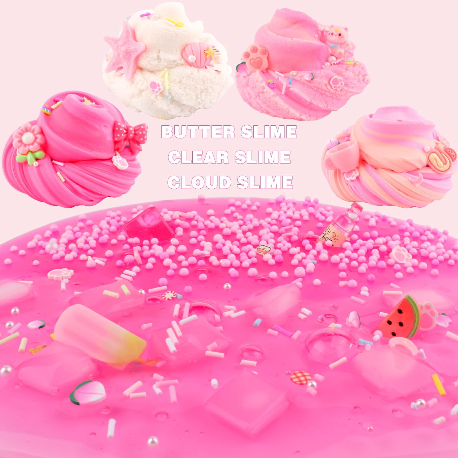 6 Pack Slimes Kit, Pink Slime, Cloud Butter & Clear Slime, Party Favors,Goodie Bag Stuffers,Birthday Gift Ideas Cute Stuff