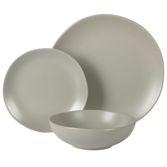 Gibson Home Bethel 12-Piece Matte Grey Stoneware Dinnerware Set