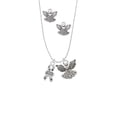 thumbnail image 2 of Delight Jewelry Silvertone Small Paw Print Ribbon ''Animal Rescue'' Silver tone Guardian Angel Charm Necklace and Stud Earrings, 2 of 4