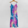 thumbnail image 4 of Watercolor Tie Dye Dress Psychedelic Maxi Dress V Neck Boho Beach Long Dresses Spaghetti Strap Street Wear Oversized Clothes, 4 of 7