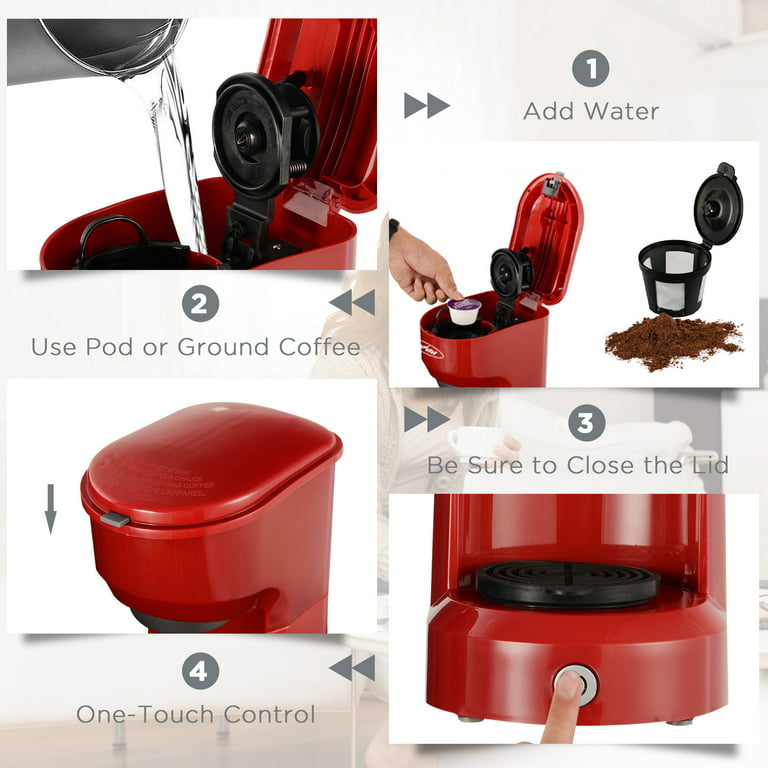 Homepraise Single Serve Brew Coffee Maker Machine 6 to 14 oz Reservoir, Auto Shut-Off, Red, Size: One Size