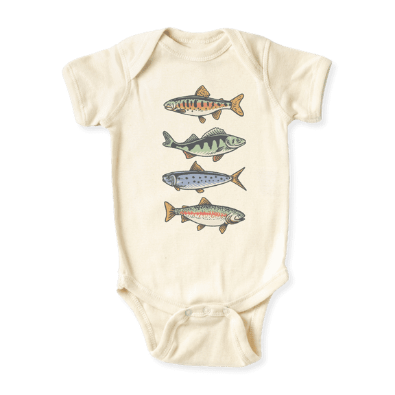 Trout Fish Baby Bodysuit Fishing Tshirt for Kids Toddler Tee Cute Baby Gift for Baby Clothes Fishing Outfit 3-6m Natural