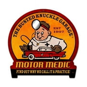 Busted Knuckle BUST127 15 x 16 in. Motor Medic Round Banner Metal Sign