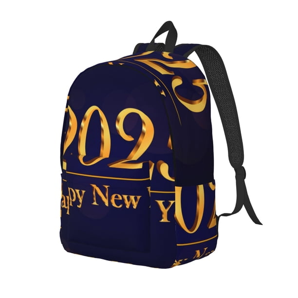 Disketp 2025 Happy New Year 3 print Canvas Backpack Lightweight Travel Daypack Student Rucksack Laptop Backpack-Small