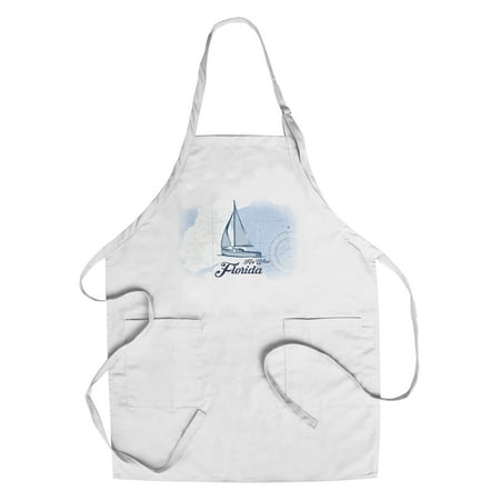 Key West, Florida - Sailboat - Blue - Coastal Icon - Lantern Press Artwork (Cotton/Polyester Chef's (Best Glass Bottom Boat Florida Keys)