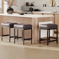 AFO 24" Counter Height Saddle Stools Set of 3 with PU Leather Seat, Brown