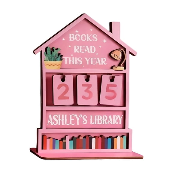 Personalized Books Read This Year Counter Sign – Book Tracker Sign for Reading, Books Lover Gift for Teachers, Librarians & Readers, Custom Bookish Gifts for Women,Bookshelf Decoration,pink,