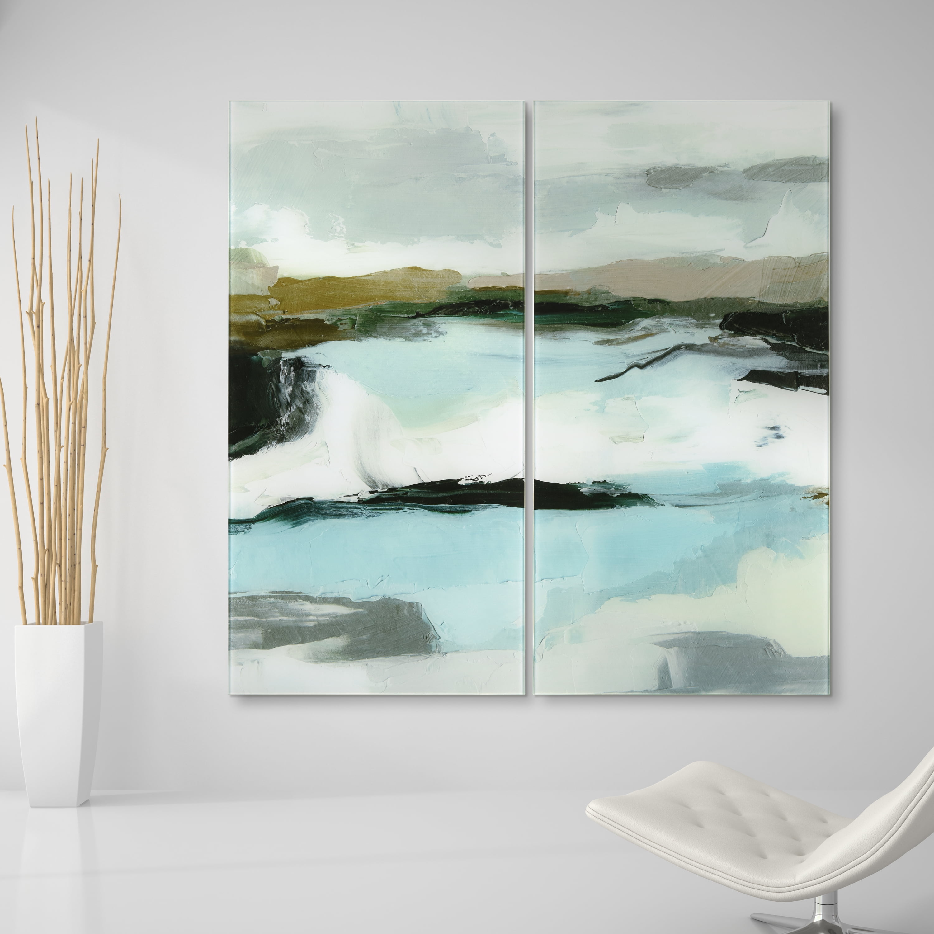 Textured Ocean Tide II AB 36 in x 72 in Mixed Media Art, by Empire Art 2 Count