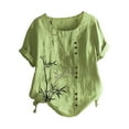 thumbnail image 2 of Fashion Womens Tops Retro Bamboo Print Casual Loose Cotton Linen Short Sleeve Pullover T Shirt GN1, 2 of 3