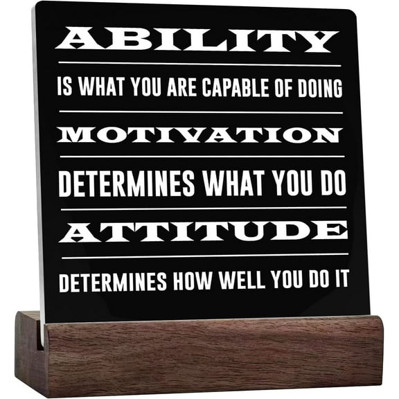 Inspirational Quotes Desk Decor Sign Motivational Rustic Black Ceramic Desk For Home Farmhouse Office Kitchen Bathroom Classroom Shelf Table Decoration Ability Motivation Attitude