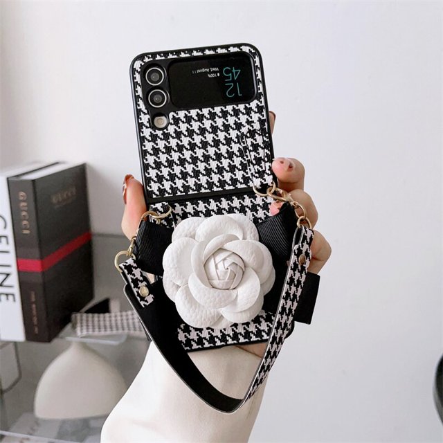 Funda de teléfono con patrón de pata de gallo para Samsung Galaxy Z Flip 4 3 Pink Flower Pearl 5G zhangmengya LED