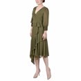 thumbnail image 2 of NY Collection Women's Petite 3/4 Sleeve Belted Chiffon Hankerchief Hem Dress, 2 of 4