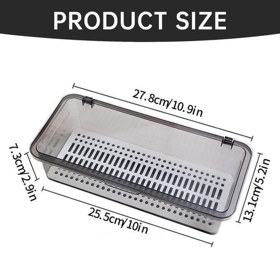 Clearance Sale | Dustproof Flatware Tray with Lid and Drain Board, Silverware Organizer for Countertop and Drawer, Grey