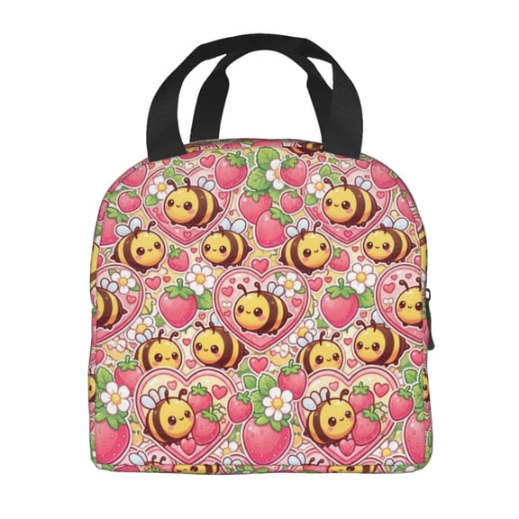 Bee Lunch Box,Reusable Insulated Lunch Bag,Flowers Large Capacity Portable Thermal Bag With Mutiple Pockets For Office,Work,Picnic