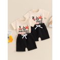 thumbnail image 3 of vera natura 2Pcs Baby Boy Birthday Outfits Short Sleeve Tractor Print Tops + Rolled Shorts Set Toddler Clothing, 3 of 9