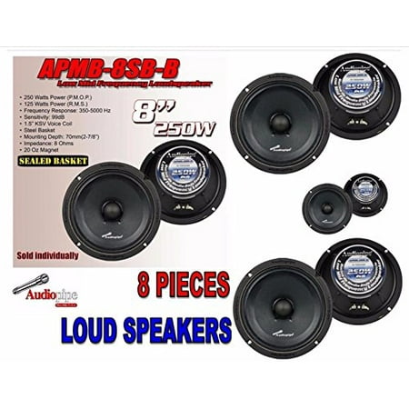 - 4 PAIR Audiopipe 8 250W Low Mid Frequency Loud speakers FULL RANGE APMB-8SB-B