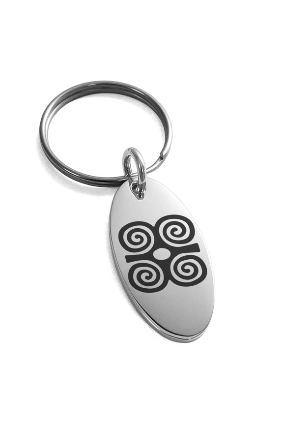 Stainless Steel Aztec Strength Rune Engraved Small Oval Charm Keychain Keyring