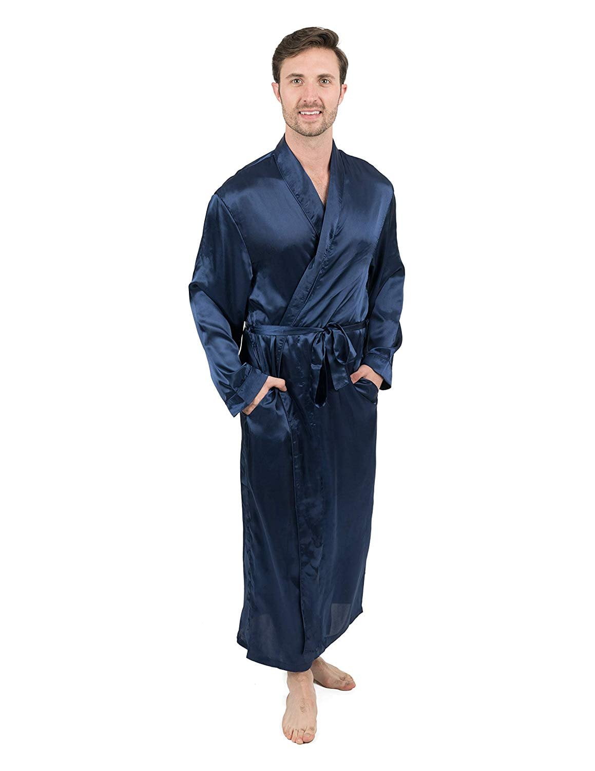 Leveret Leveret Mens Robe Christmas Satin Robe Robe Navy Size Small