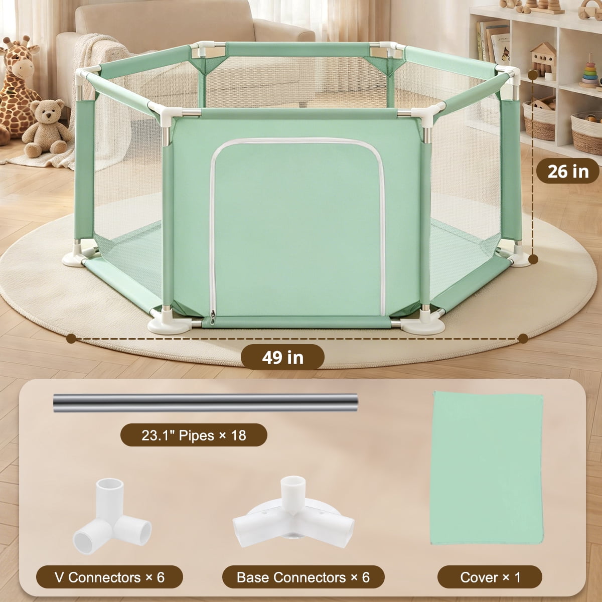 Baby Playpen,Kids Large Playard Indoor & Outdoor Kids Activity Center,Infant Safety Gates with Breathable Mesh,Sturdy Play Yard for Toddler,Children's Fences Packable & Portable