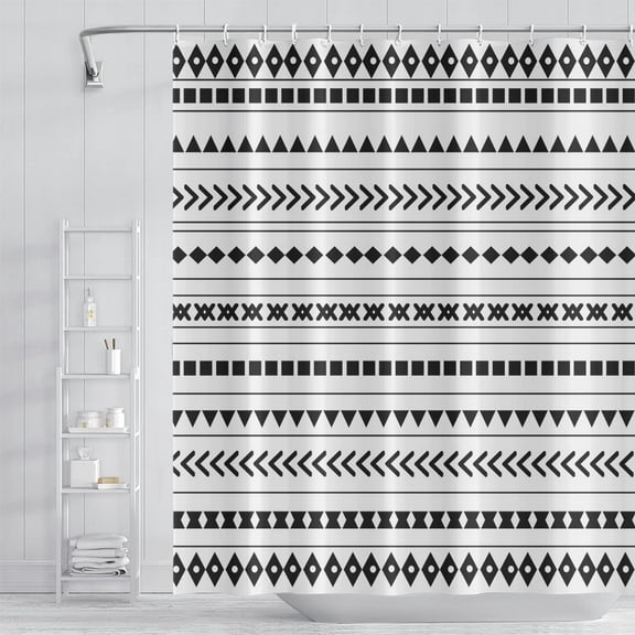 JOOCAR Black and White Fabric Bathroom Shower Curtain Boho Abstract Geometric Pattern Waterproof Polyester Shower Curtains for Modern Minimalist Artistic Aesthetic Home Decorative, 72x72 Inch