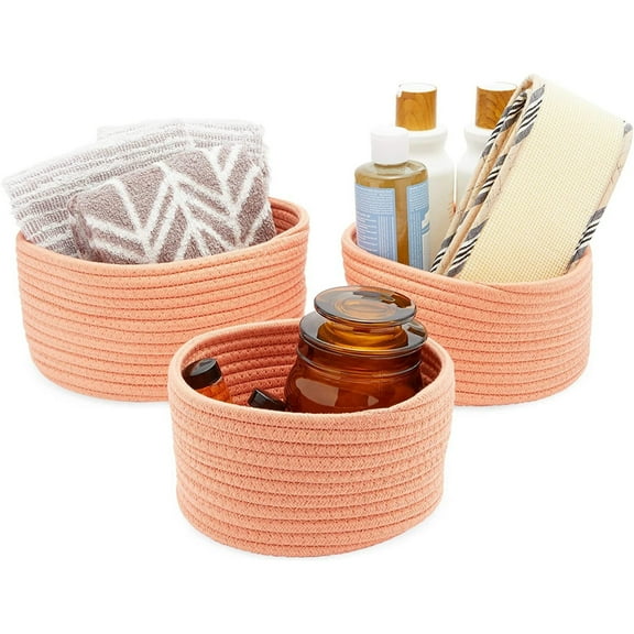 Farmlyn Creek Fabric Storage Bins - Stackable Storage Bin - Laundry Room Organization & Bathroom Basket - Toy Basket Organizer - Pack of 3, Peach, Round, L 9x9x4.5 in/M 8.3x8.3x4.3 in/S 7.5x7.5x4 in