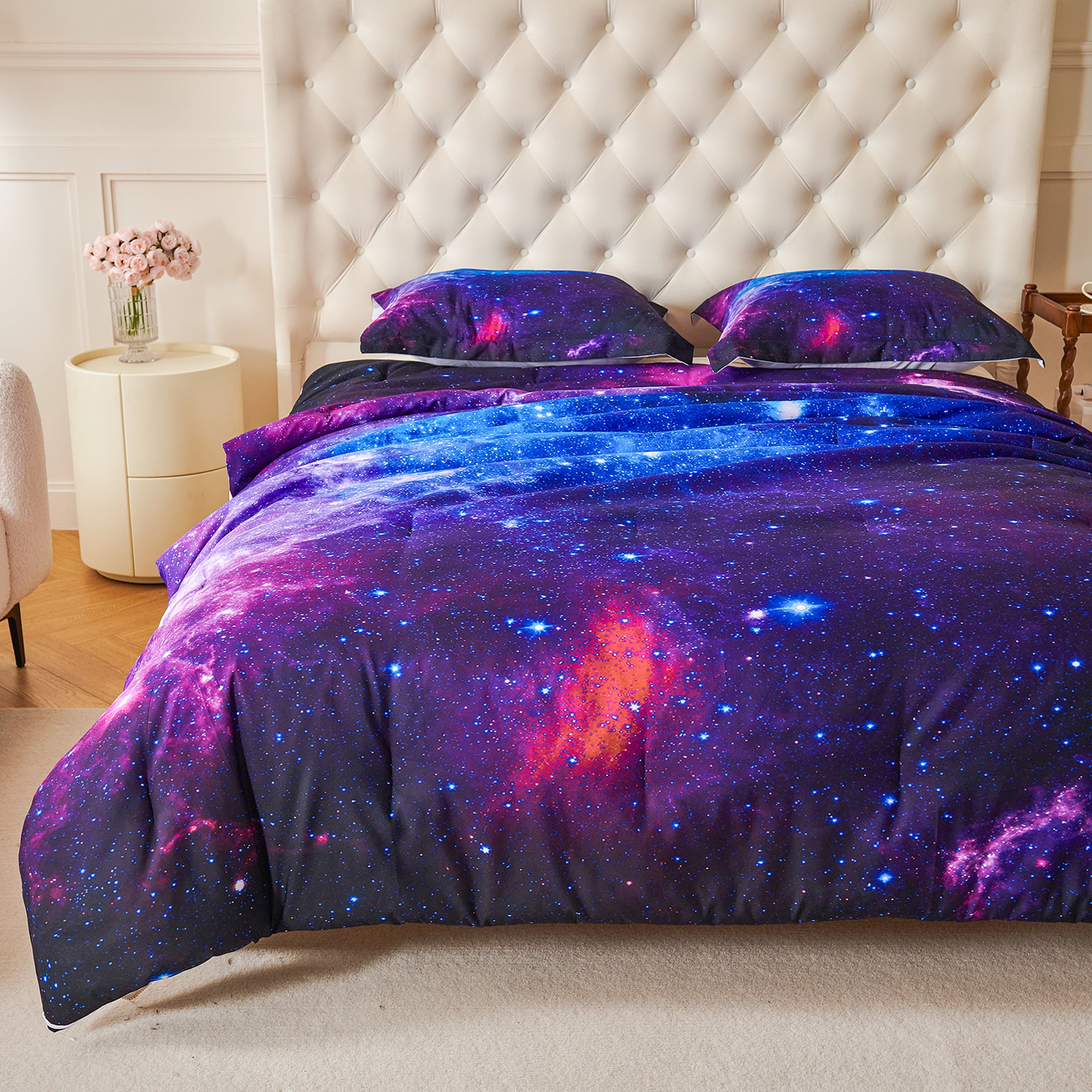 Koniroom 3-Piece Galaxy Comforter Set Full Size - Cosmic Blue and Purple Bedding with Reversible Design, Ideal Gift Idea for Teen Boys and Girls
