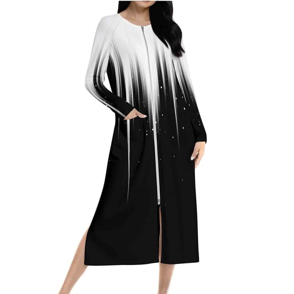 asdoklhq Womens Robe Plush Women's Winter Warm Nightgown and Winter Nightdress Zip with Pokets Loose Pajamas Multicolor XL