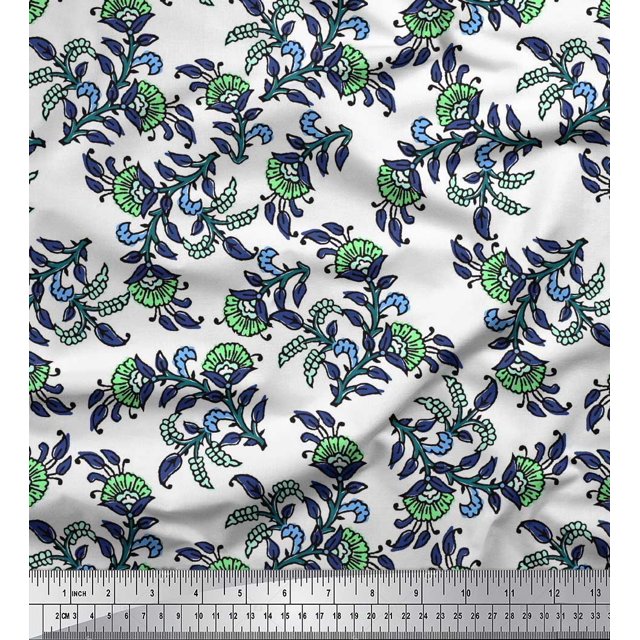 Soimoi Rayon Fabric Leaves & Floral Block Decor Fabric Printed Yard 42 Inch Wide