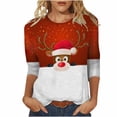 thumbnail image 2 of Lolmot Christmas Shirts for Women Xmas Plaid Deer Snowman T-shirts Fashion Red and White 3/4 Sleeves Blouse Holiday Crew Neck Tees Tops, 2 of 5