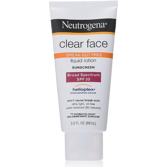 Neutrogena Clear Face Break-Out Free Liquid-Lotion Sunscreen SPF 30 3 oz (Pack of 2)