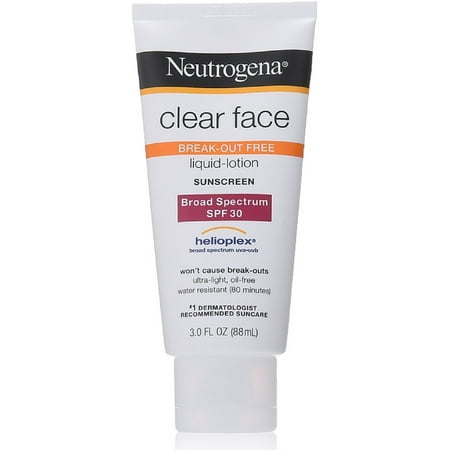 Neutrogena Clear Face Break-Out Free Liquid-Lotion Sunscreen SPF 30 3 oz (Pack of 6)