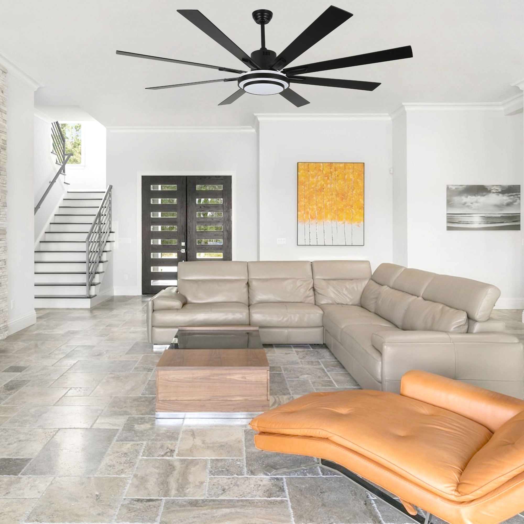 Bella Depot 72" Modern Black LED Ceiling Fan 6-Speed Reversible Chandelier With Dimmable Light and Remote Control