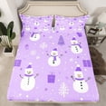 thumbnail image 2 of Feelyou Christmas Snowman Twin Sheet Sets, Winter Wonderland Landscape Twin Fitted Sheet, Purple Xmas Gift Flat Sheet, Luxury Bedroom Decor, 3pcs, 2 of 7