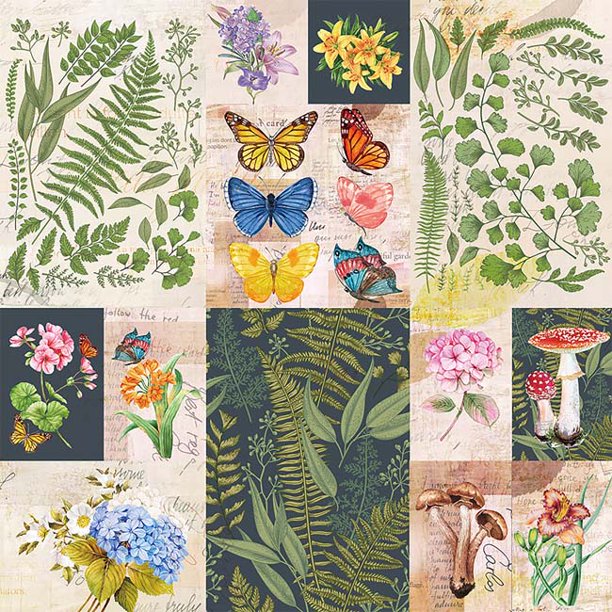 Bella Botanical SingleSided Cardstock 180gsm 12"X12"6 Card CutOuts