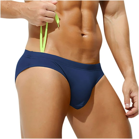 LNWUY Bikini en Soie Glacée pour Hommes, Caleçons Courts Taille Basse, sous-Vêtements Confortables Respirants Couleur Unie Bleu TG