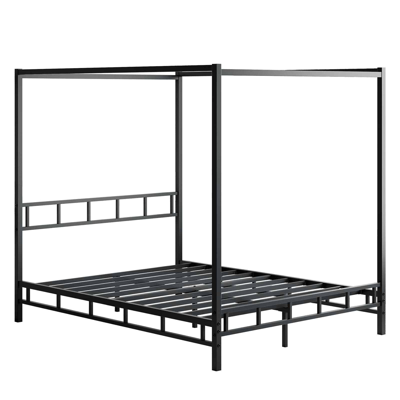 4 EVER WINNER Queen Size Detachable Metal Canopy Bed Frame, Modern Black Platform Bed with Noise-Free Slat Support, No Box Spring Needed, Underbed Storage, Tool-Free Quick Assembly