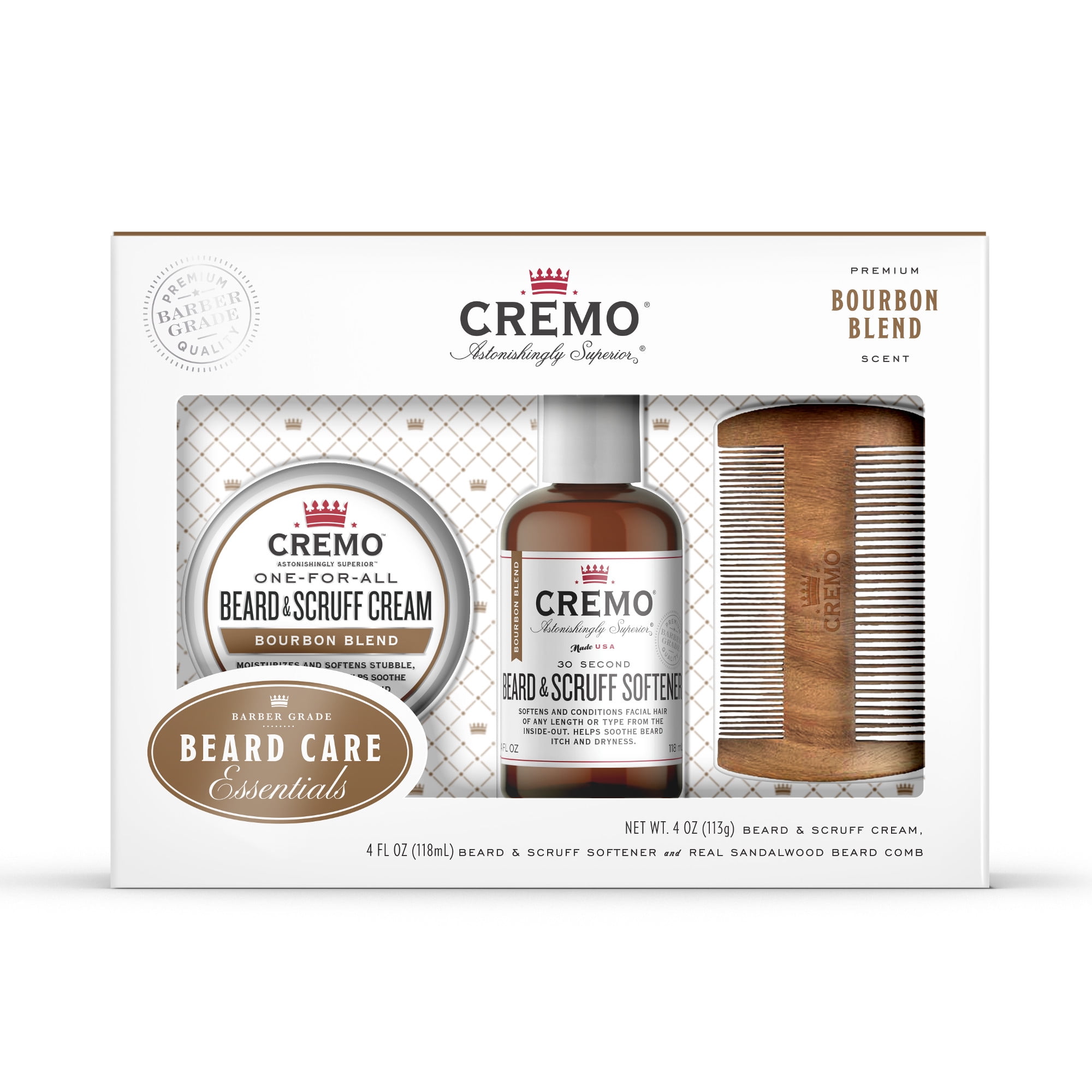 Cremo Beard Grooming Giftset with Comb Bourbon Blend Scent