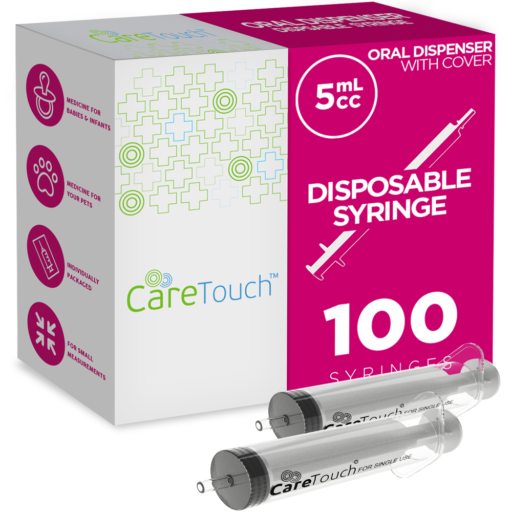 Care Touch Oral Tip Dispenser with Cover, 5ml 100 Sterile Syringes