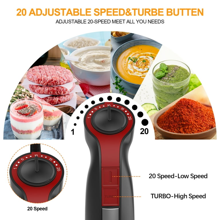 LINKChef 7 in 1 Immersion Blender Scratch Resistant, 2 Titanium Steel  Blades 800W Hand Blender, 20 Speed and Turbo Mode Stick Blender Immersion  with