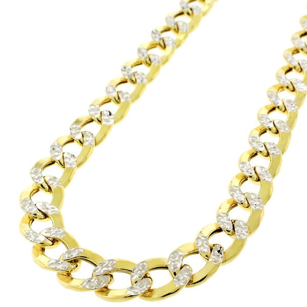 Bee Jewels Mens 14k Two-Tone Gold 2.5mm Hollow Cuban Curb White Pave Chain Necklace