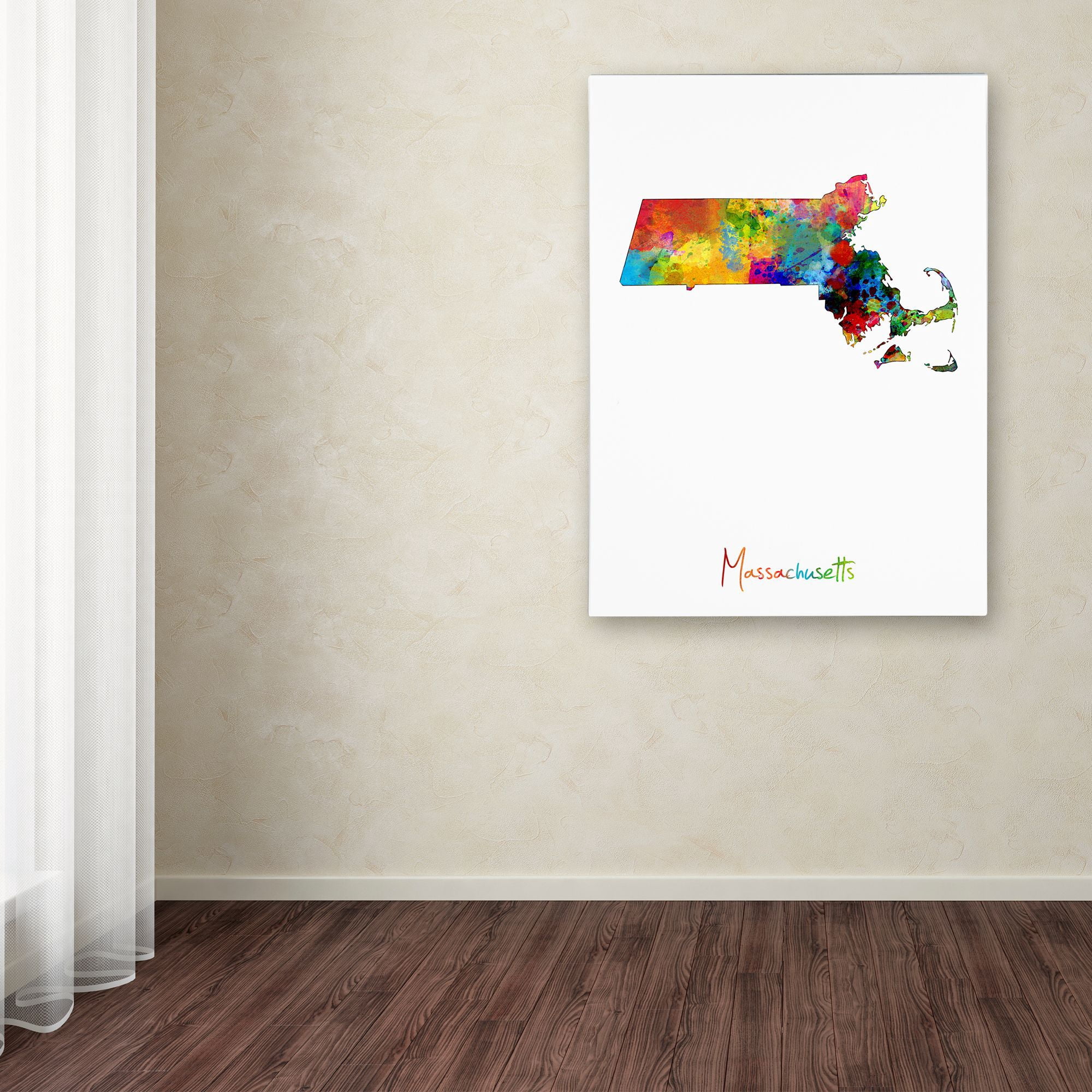 Trademark Fine Art "Massachusetts Map" Canvas Art by Michael Tompsett