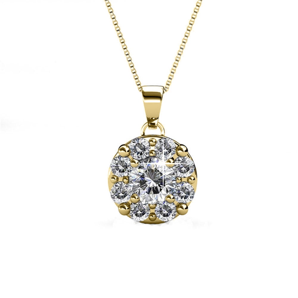 Cate & Chloe Ruth 18k Yellow Gold Plated Halo Jewelry Set with Swarovski Crystals Gift for Women