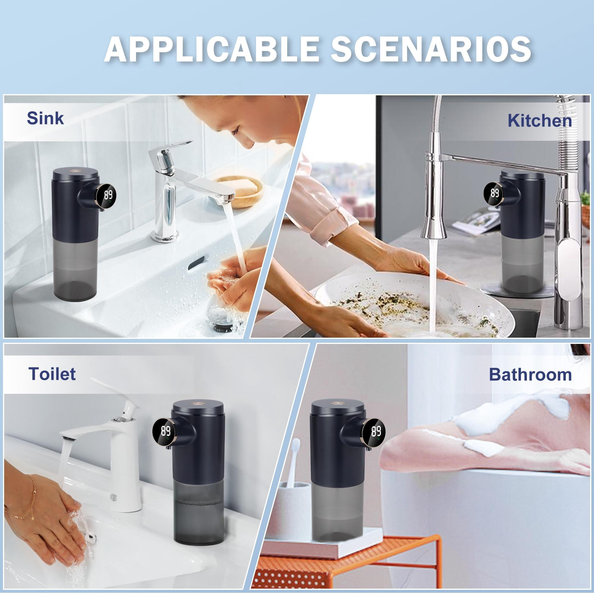 LUXMO Automatic Liquid Soap Dispenser, 3 Levels Adjustable Soap Dispenser Bathroom, 10.1OZ/300ml Automatic Soap Dispenser Touchless, USB Rechargeable Touchless Soap Dispenser for Bathroom, Kitchen