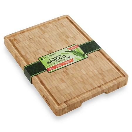 KUTLER Heavy Duty End Grain Bamboo Cutting Board - Thick Kitchen Butcher Block w/ Juice Grooves for Chopping Meats, Vegetables, Breads & Cheese -