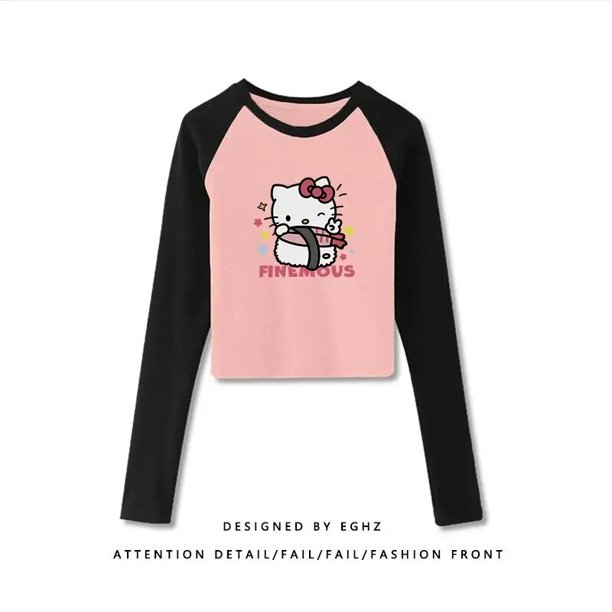 Sanrioed-Camiseta de manga corta con dibujos animados para niñas, Top corto con estampado de My Melody, Cinnamoroll, Kuromi, Kawaii