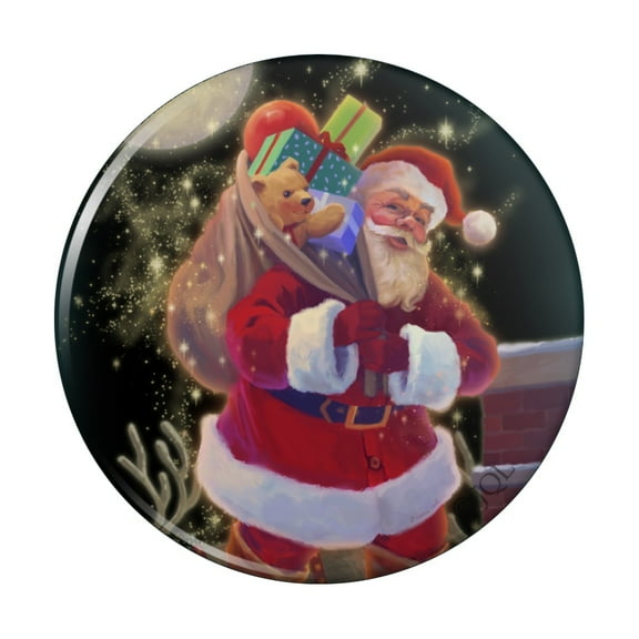 Christmas Holiday Santa Chimney Magic Pinback Button Pin